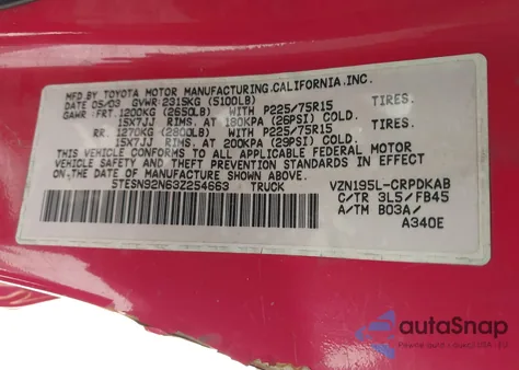 2003 Toyota Tacoma Prerunner V6 from USA, damaged, VIN 5TESN92N63Z254663